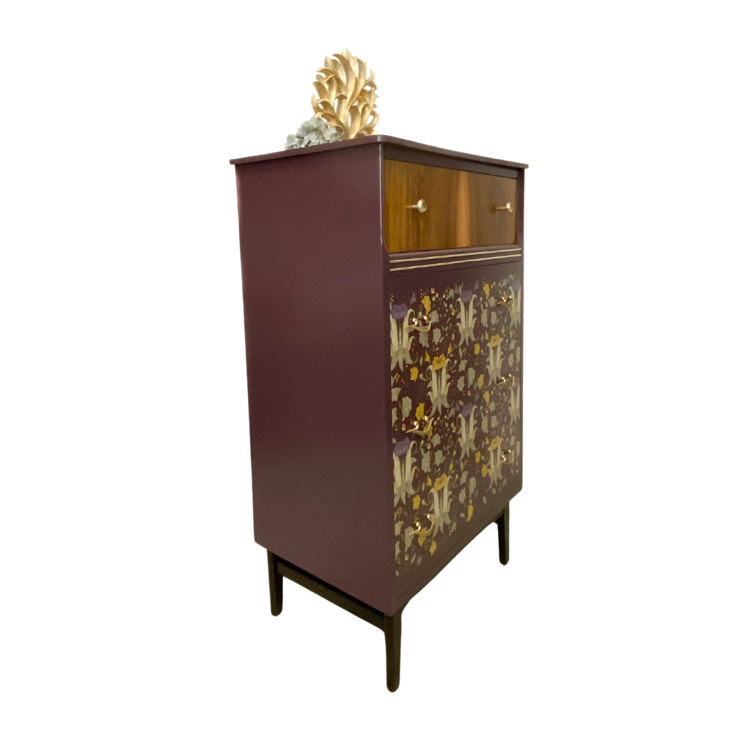 Flower design painted mid century chest of drawers